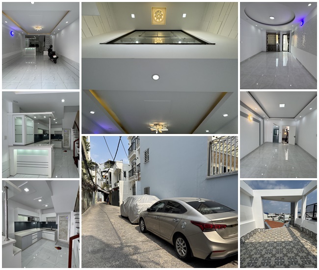 Nhà phố Trệt,3 lầu, sân thượng, mới 100%, 4 phòng ngủ, hẻm xe hơi đổ cửa khu VIP Nguyễn Thượng Hiền